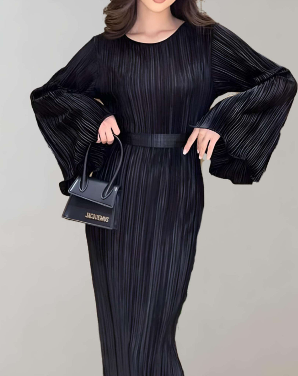 Damen-Taille-Langes Kleid, gerafft, hochwertiger Stoff-5