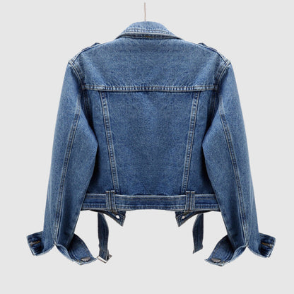 Cropped-Jacke für Damen aus umweltfreundlichem Bio-Denim mit Stehkragen und Knopftaschen – moderne Jacke für Damen 2