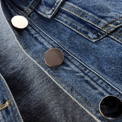 Cropped-Jacke für Damen aus umweltfreundlichem Bio-Denim mit Stehkragen und Knopftaschen – moderne Jacke für Damen 4