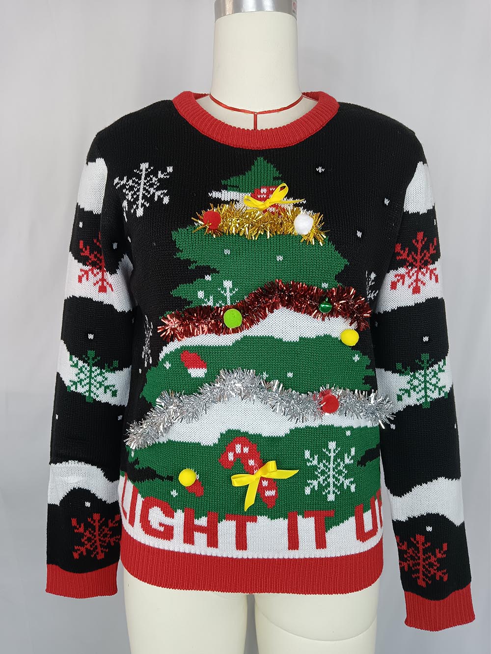 Damen-Weihnachtspullover Rundhalsausschnitt Bestickt Acryl-5