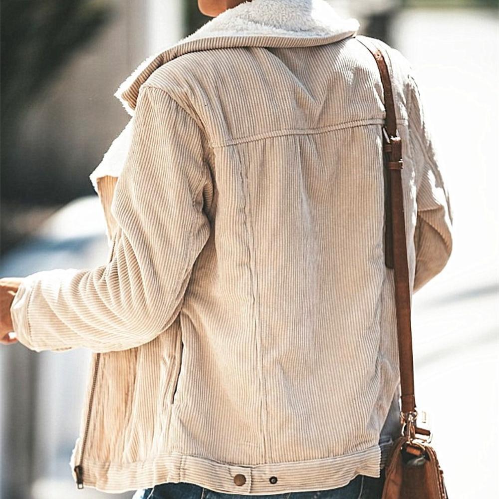 Damen Kordeljacke Sherpa-Futter Geripptes Detail-3