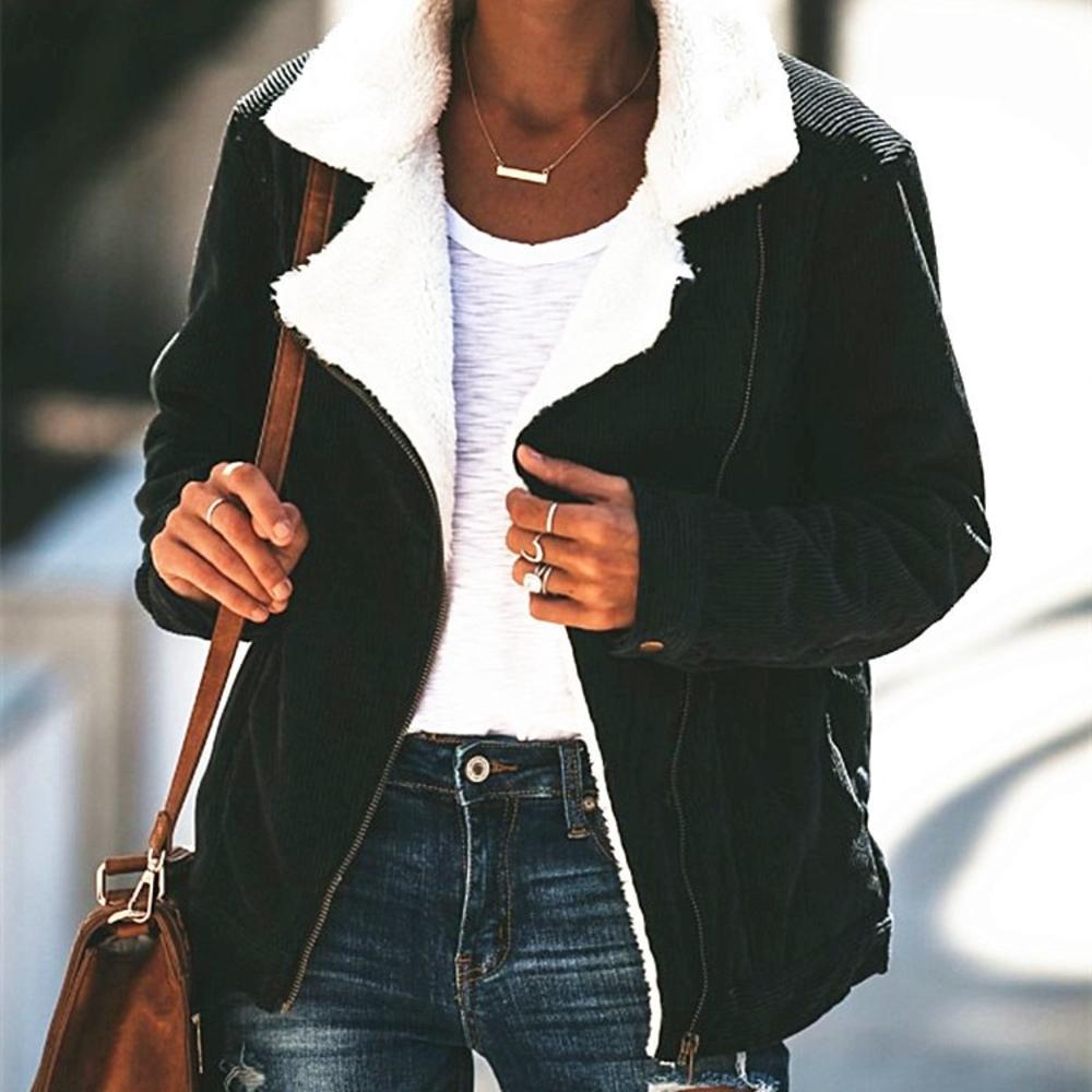 Damen Kordeljacke Sherpa-Futter Geripptes Detail-5