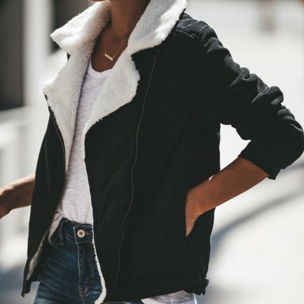 Damen Kordeljacke Sherpa-Futter Geripptes Detail-6