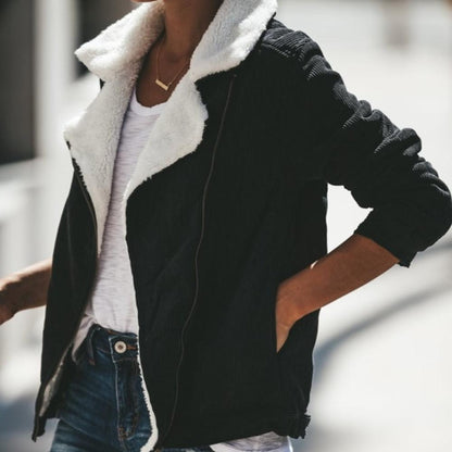 Damen Kordeljacke Sherpa-Futter Geripptes Detail-6