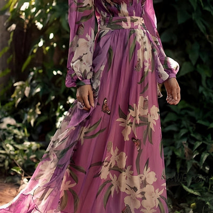 Damen-Kleid, Boho, langärmeliger Chiffon-4