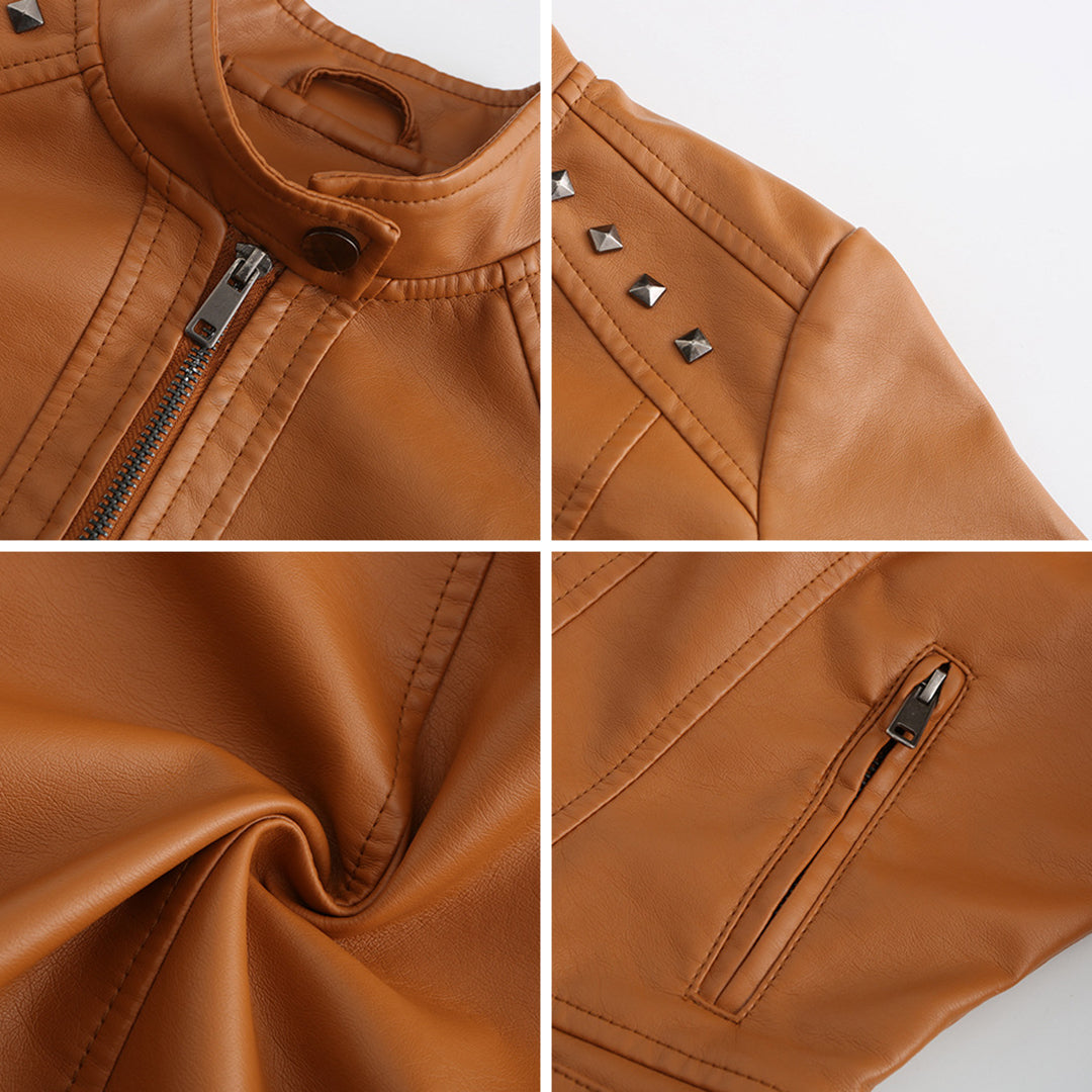 Damen-Lederjacke mit einzigartigen Details aus hochwertigem Leder-2
