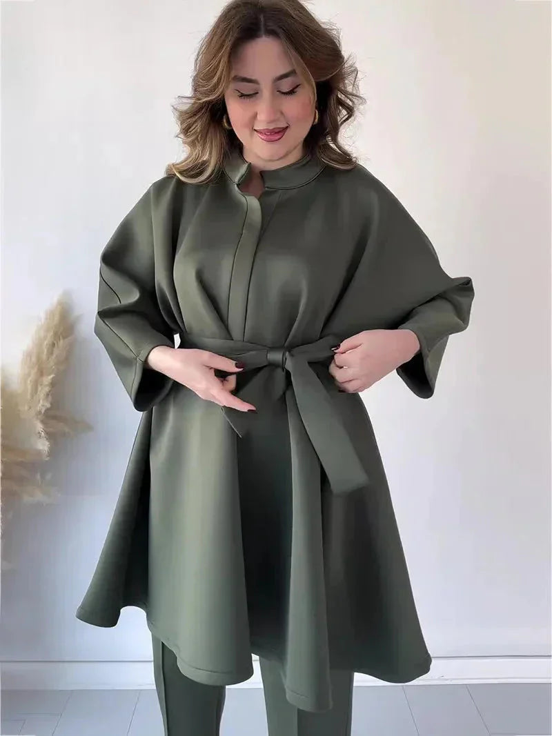Damen-Set, zweiteilig, langärmelig, Hose, hochwertiger Stoff-2