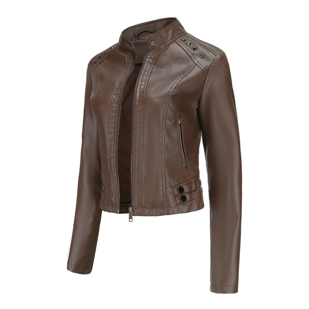 Damen-Lederjacke mit einzigartigen Details aus hochwertigem Leder-5