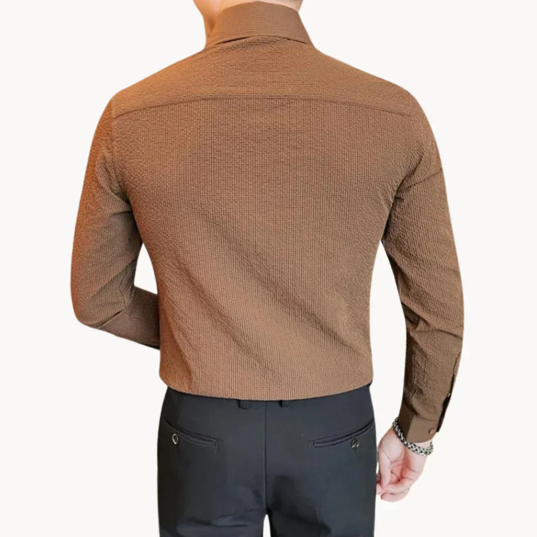 Herrenhemd, klassisch, schmale Passform, Polyester, Viskose, mit strukturellem Muster-4
