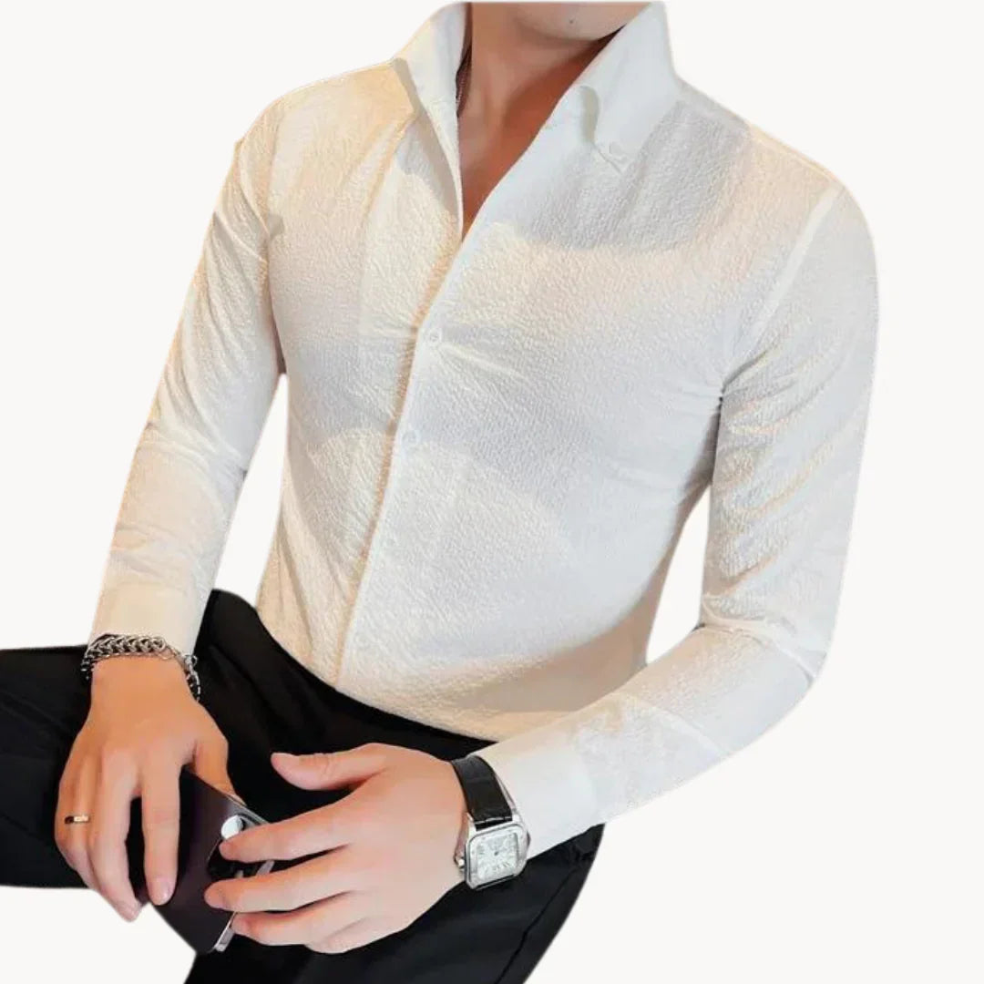 Herrenhemd, klassisch, schmale Passform, Polyester, Viskose, mit strukturellem Muster-5