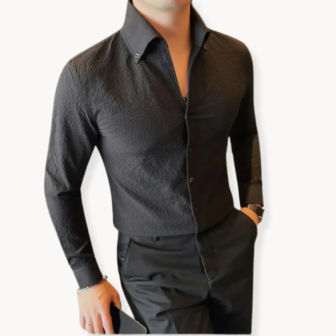 Herrenhemd, klassisch, schmale Passform, Polyester, Viskose, mit strukturellem Muster-3