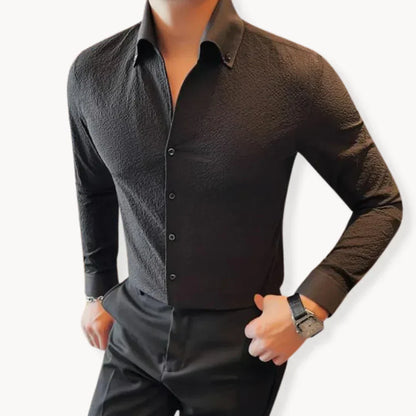 Herrenhemd, klassisch, schmale Passform, Polyester, Viskose, mit strukturellem Muster-1