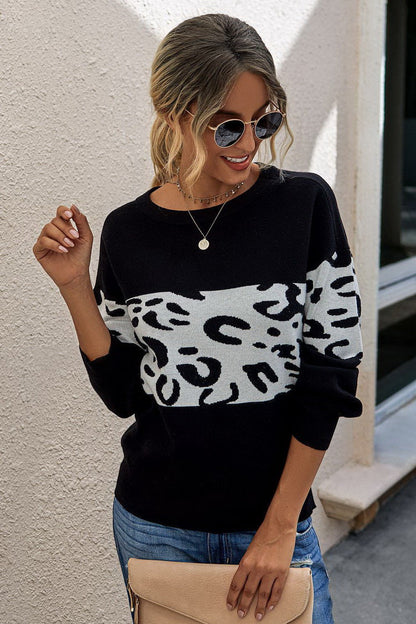 Damen-Rollkragenpullover, gestricktes Acryl, Leopardenmuster-5