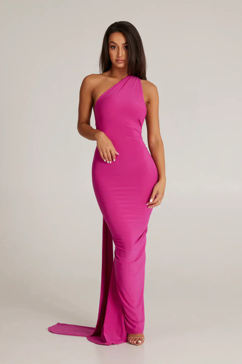 Damen-Maxikleid, Asymmetrischer Ausschnitt, Weicher Stoff-3