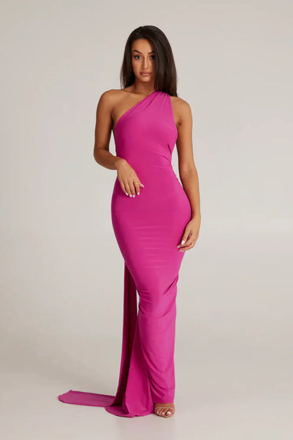Damen-Maxikleid, Asymmetrischer Ausschnitt, Weicher Stoff-3