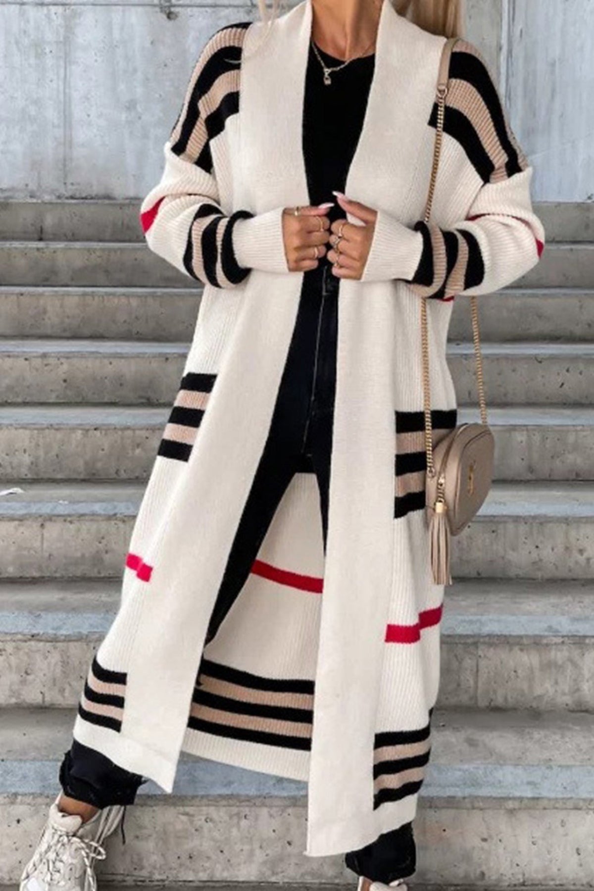 Damen-Lange Strickjacke, mit Frontöffnung, Weiches Acryl-6