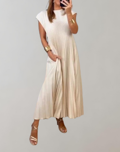 Langes Damen-Plisseekleid aus 100% Polyester 2