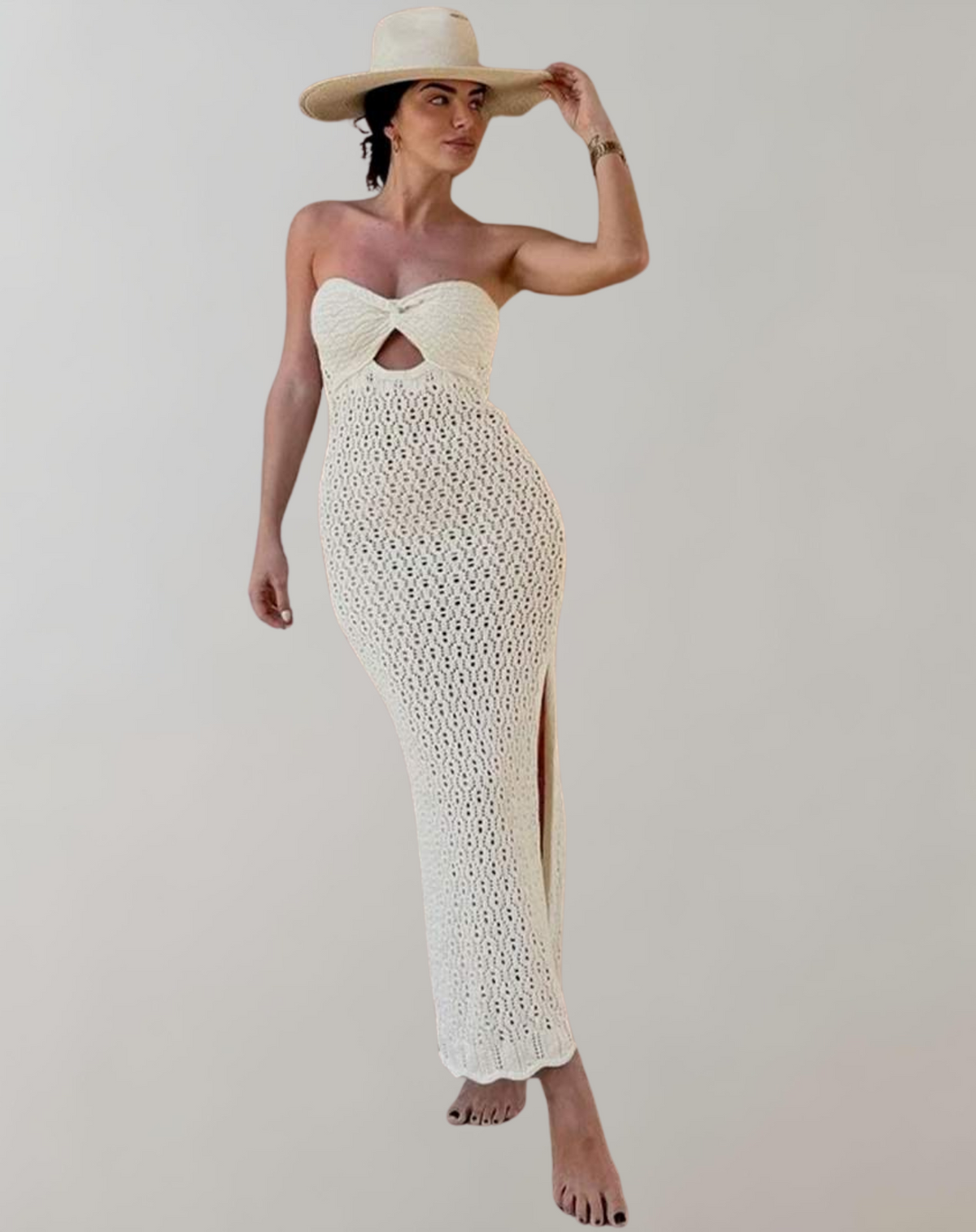 Maxikleid Damen Ärmelloses Transparent Handgewebt Design-1