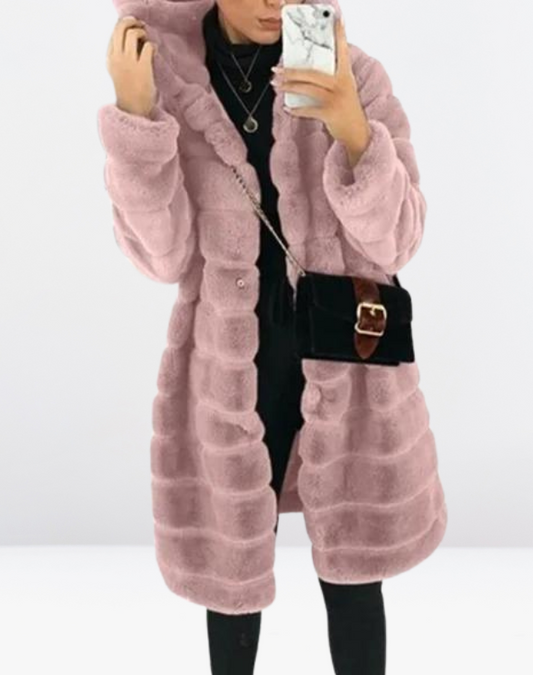 Langer Wintermantel Damen mit Kapuze Dick Polyester Elegantes Design-1