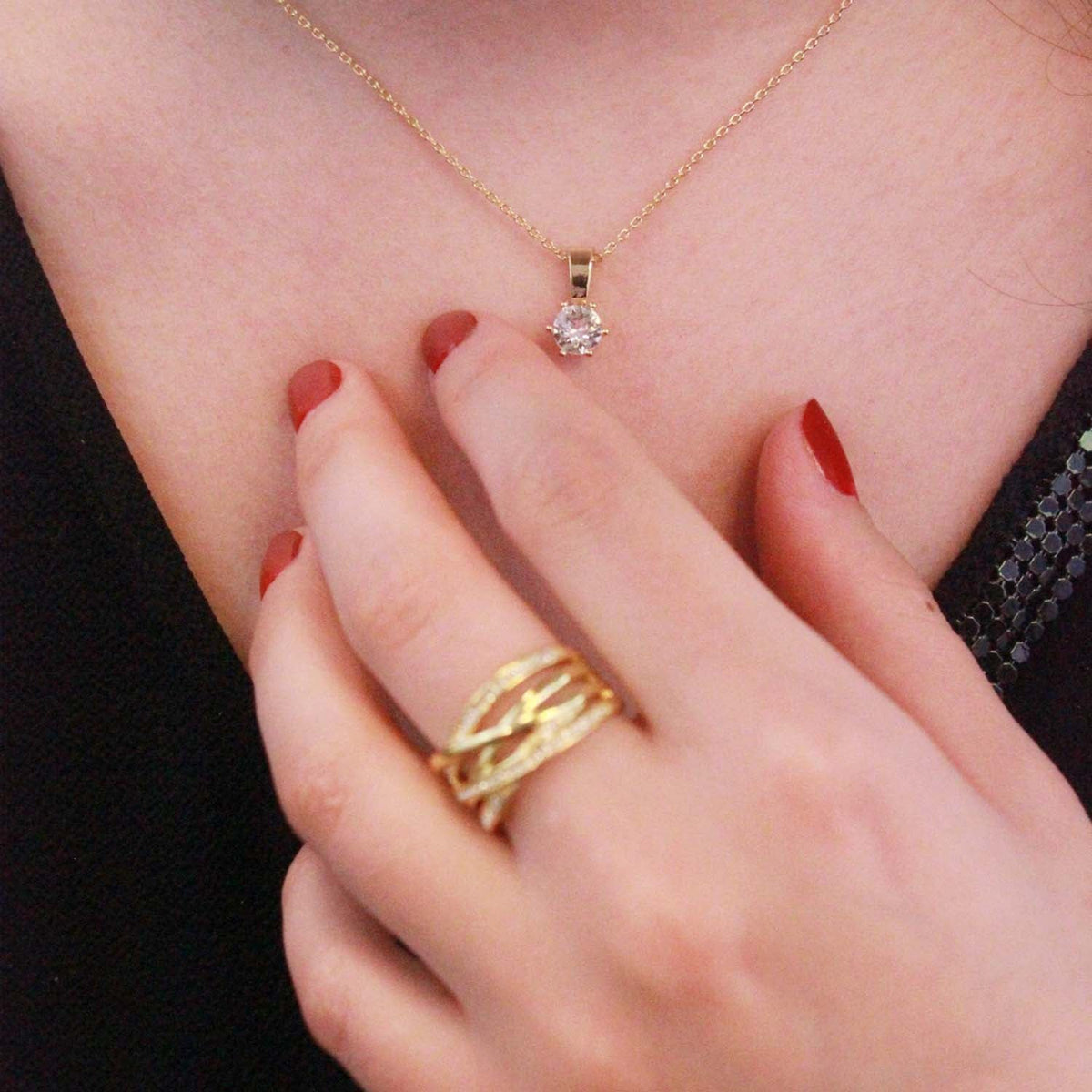 Damen-Halskette, Messingbeschichtung, mit österreichischem Kristall, 18 Karat, Gold-4