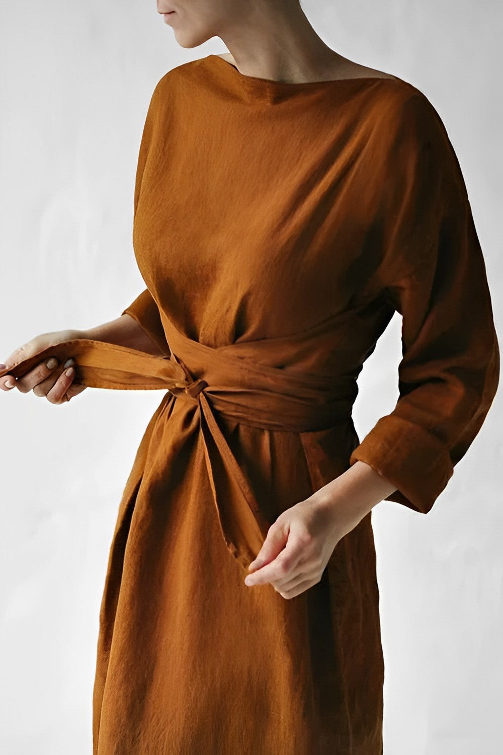 Damen-Maxikleid, Wickel-Design, Leinen für Sommer-2