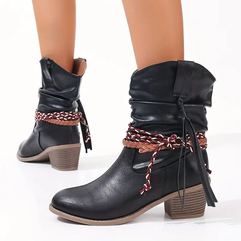 Damen-Stiefel, Cowboy-Stil, klassisches Design, Leder-6