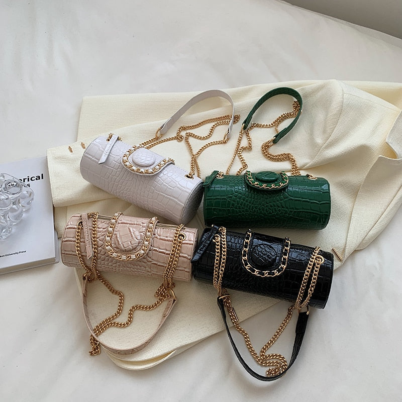Damen Schultertasche Krokodilmuster PU-Leder Schultertasche 2