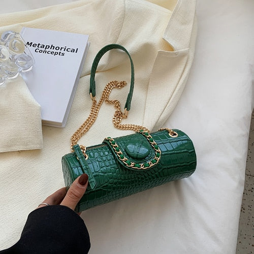 Damen Schultertasche Krokodilmuster PU-Leder Schultertasche 7