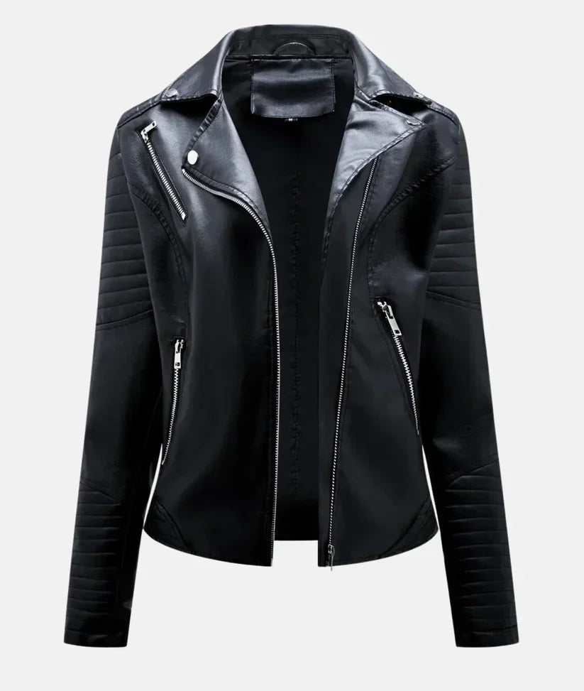 Damen Bikerjacke Synthetikmaterial mit Reißverschluss und Schulterakzente 10