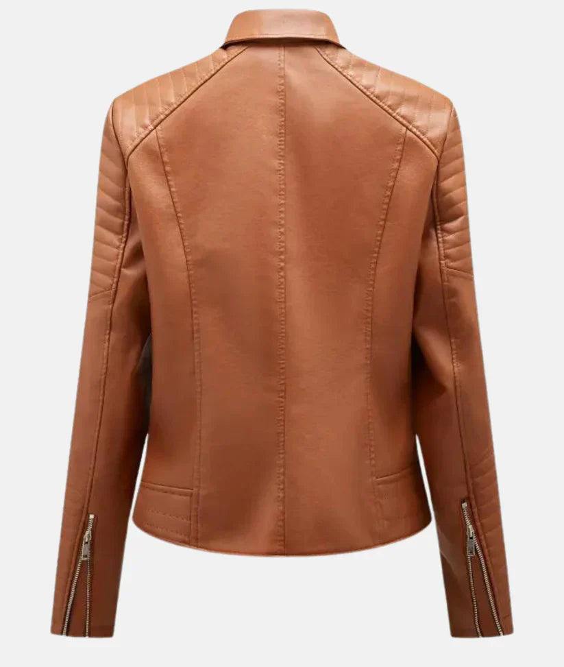 Damen Bikerjacke Synthetikmaterial mit Reißverschluss und Schulterakzente 2