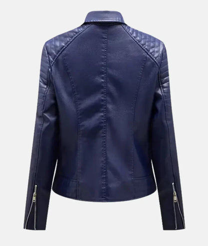 Damen Bikerjacke Synthetikmaterial mit Reißverschluss und Schulterakzente 3