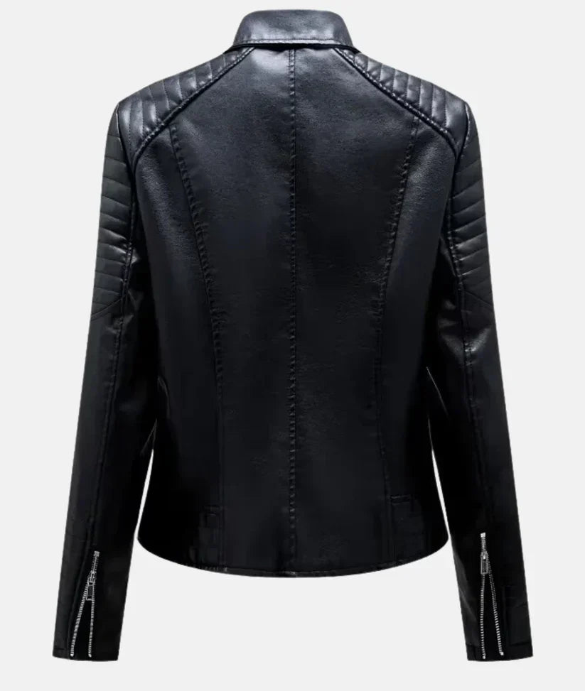 Damen Bikerjacke Synthetikmaterial mit Reißverschluss und Schulterakzente 4