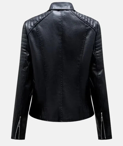 Damen Bikerjacke Synthetikmaterial mit Reißverschluss und Schulterakzente 4