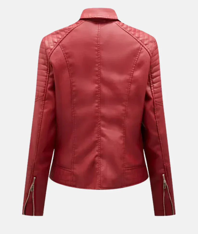Damen Bikerjacke Synthetikmaterial mit Reißverschluss und Schulterakzente 5