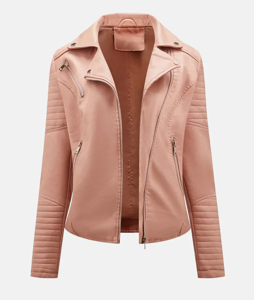 Damen Bikerjacke Synthetikmaterial mit Reißverschluss und Schulterakzente 6
