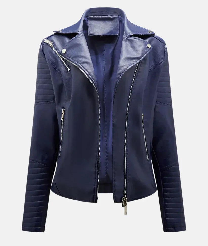 Damen Bikerjacke Synthetikmaterial mit Reißverschluss und Schulterakzente 7