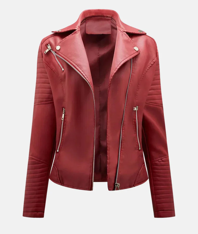 Damen Bikerjacke Synthetikmaterial mit Reißverschluss und Schulterakzente 8