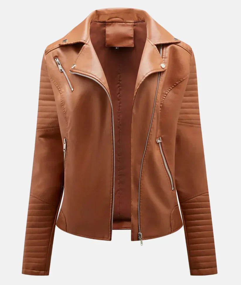 Damen Bikerjacke Synthetikmaterial mit Reißverschluss und Schulterakzente 9