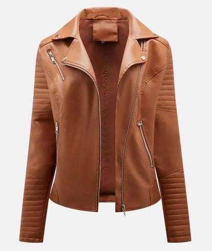 Damen Bikerjacke Synthetikmaterial mit Reißverschluss und Schulterakzente 9