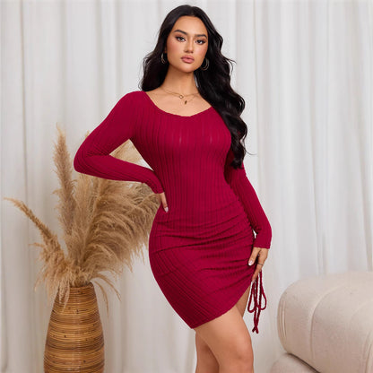 Damen-Bodycon-Kleid Slim Fit in monochromem Design für Fest und Neujahr 3