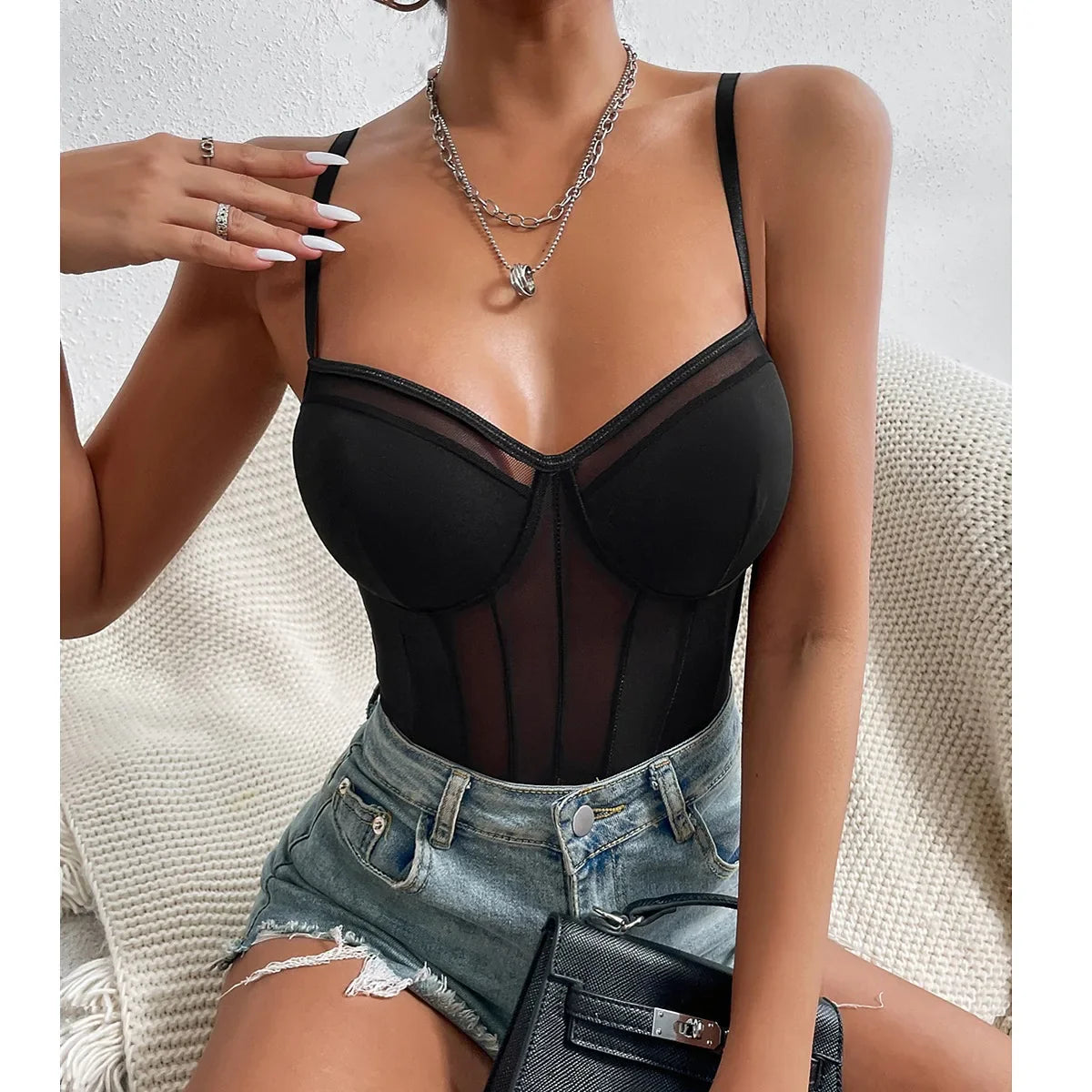 Damen-Body, hauchzart, Spitze, Polyester, Spandex 9