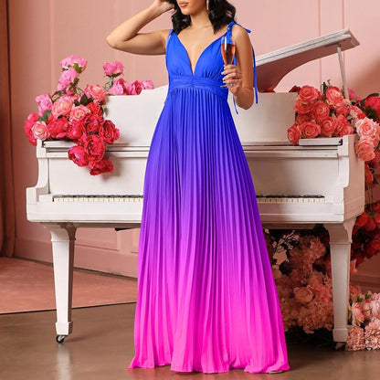Damen-Maxikleid, V-Ausschnitt, leichter Stoff 0