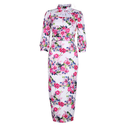 Damen-Midikleid, Stehkragen, Polyester, Midi 1