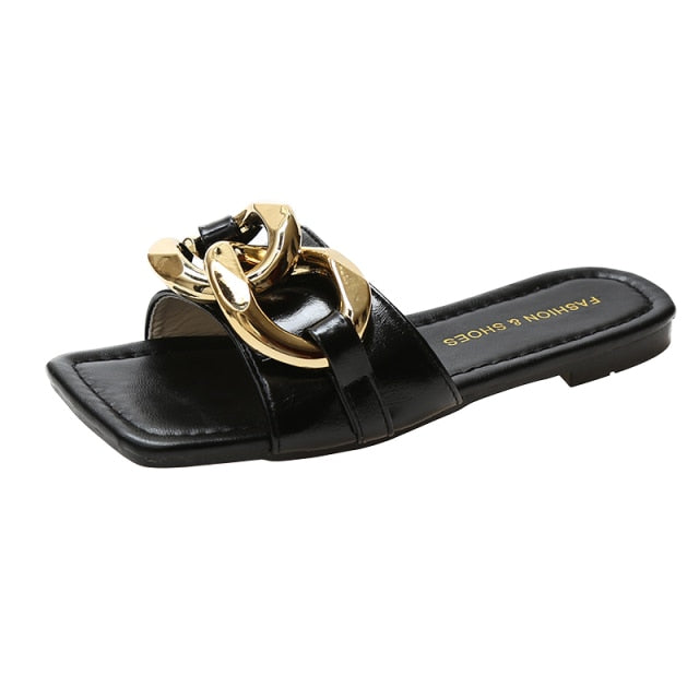 Damen-Sandalen, Ketten-PU-Material, flache Sohle 8