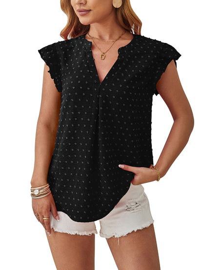 Damen V-Ausschnitt Top mit Puffärmeln Gewebter Jacquard 0