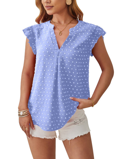 Damen V-Ausschnitt Top mit Puffärmeln Gewebter Jacquard 2