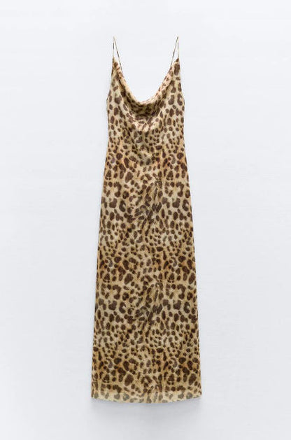 Damenkleid Tierprint Lang Polyester Ärmellos Elegant 2