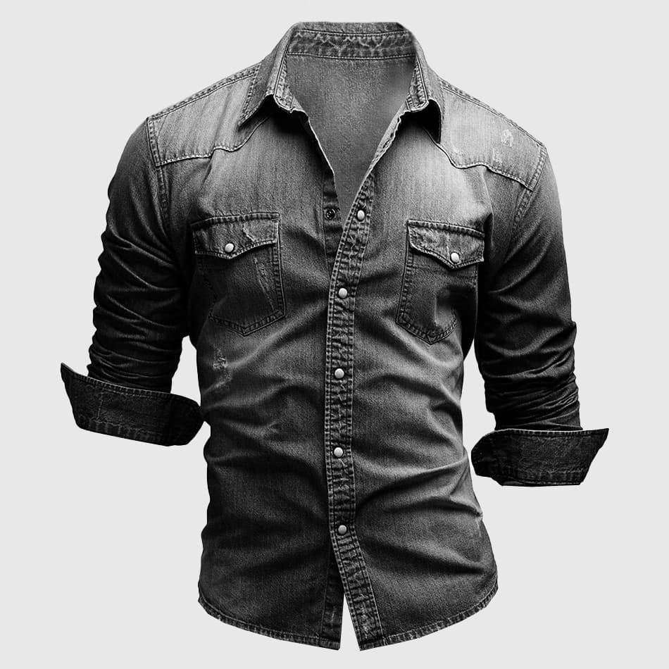 Variant image for Herren-Denimhemd, klassisches Design, langlebiges Material-11
