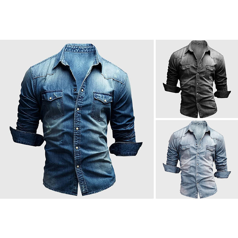 Herren-Denimhemd, klassisches Design, langlebiges Material-6
