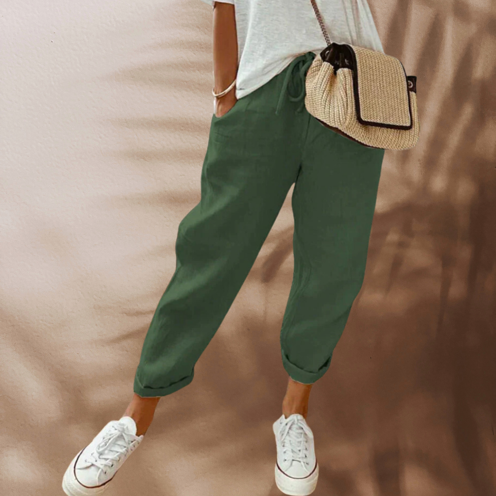 Variantenbild für Damen-Leinenhosen im Casual-Elegant-Stil mit hoher Taille, 100% Leinen-19